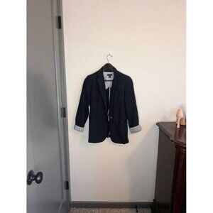 Willi Smith Navy Linen Blazer Nautical button XS Stripe Shoulder Pad